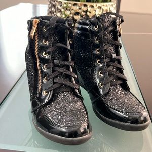 Black Glitter Wedge Sneakers!